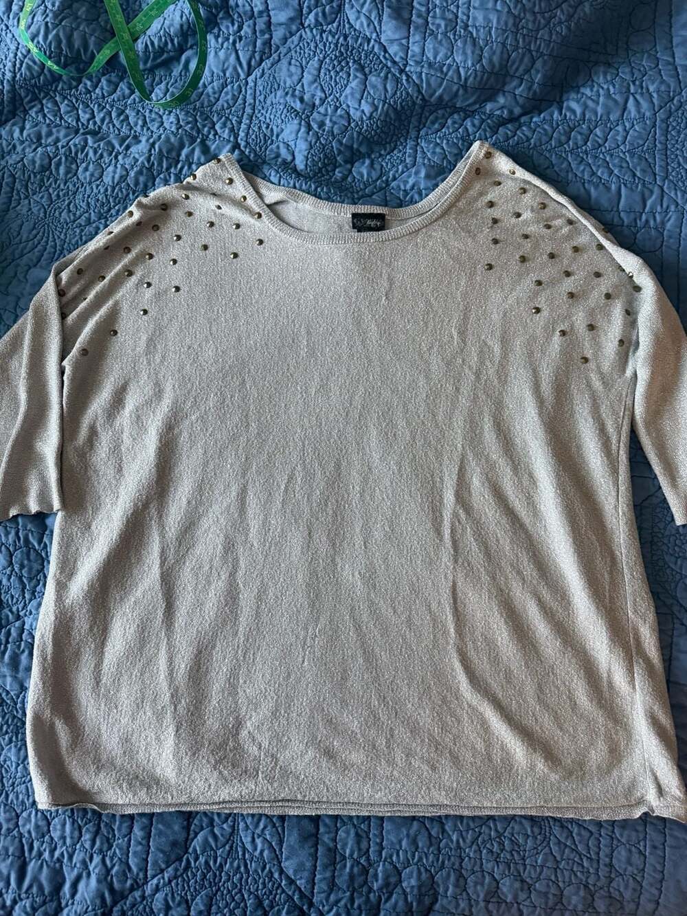 A Love Story Metallic Studded Shoulder Lightweight Sweater